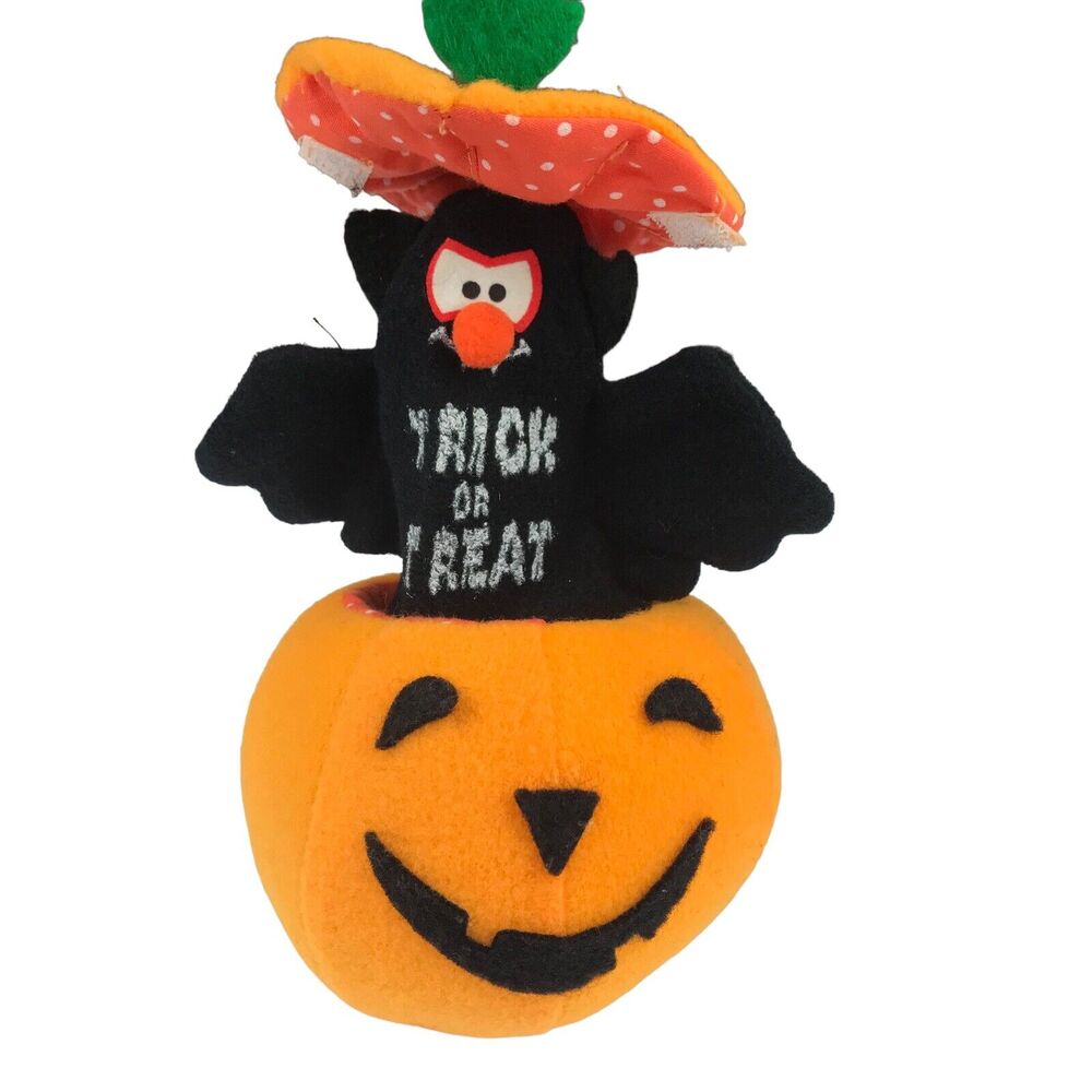 Applause 1986 Halloween Pop Up Pumpkin Plush Bat Jack-O-Lantern Stuffed Vintage